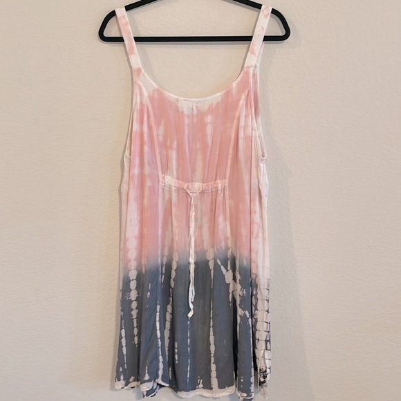 Daisy Island Wonens Swing Dress XL Pink & Grey Tie Dye Floral Embroidered Boho - Picture 3 of 13